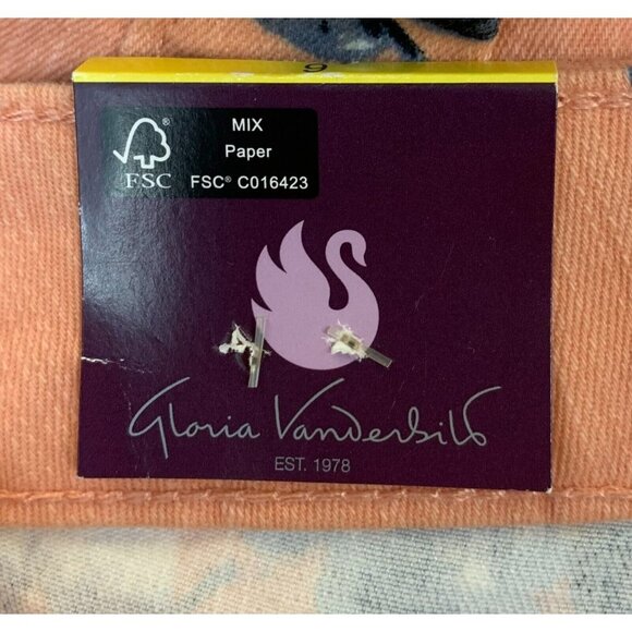 Gloria Vanderbilt Pants Size 6 Coral Floral Capri Cuffed Button Logo Women New - Picture 7 of 10